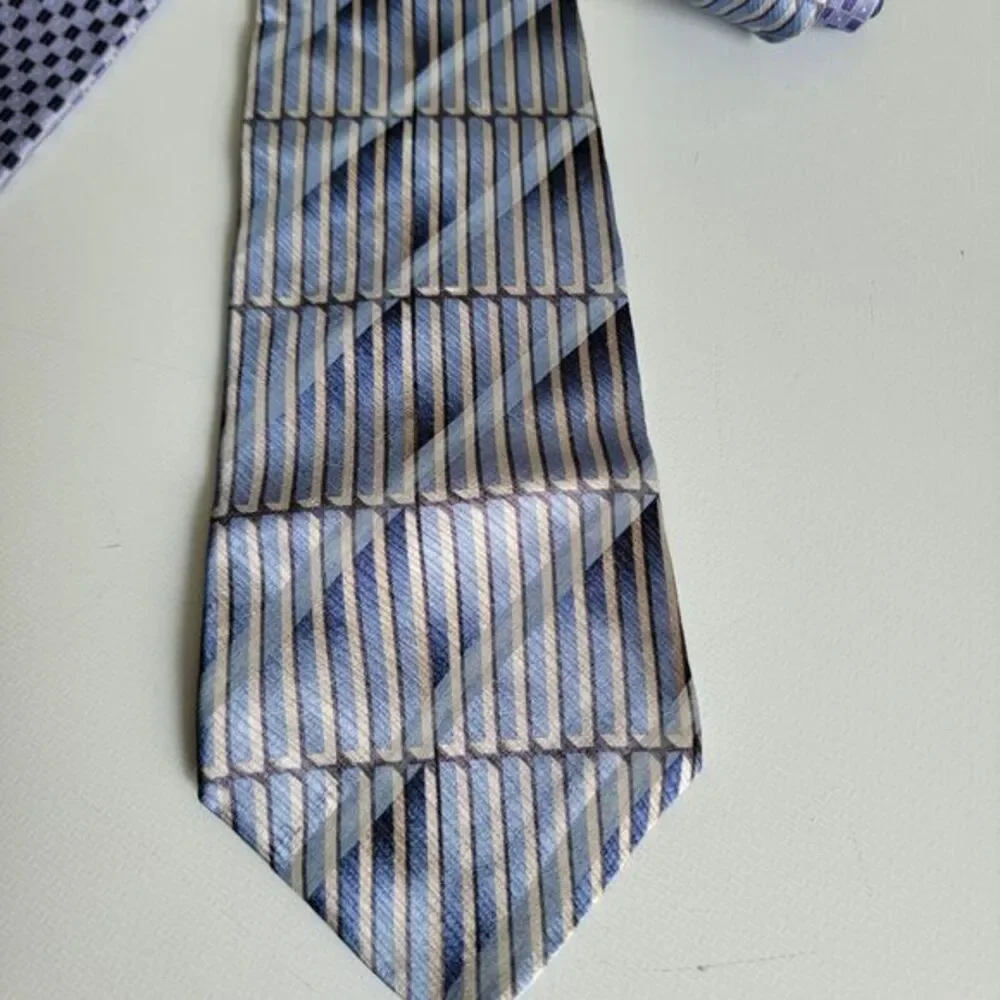 4 Murano Italia 100% Silk Bold Geometric Striped Neck Ties 60x4 Blue‎ Purple